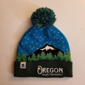 Winter Pompom Beanie Hat Mt Mount Hood Oregon Pacific Wonderland Jacquard LBR